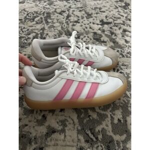 Girls Pink And White VL Court Adidas Sneakers Size 2